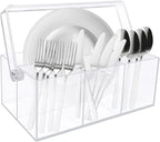 Acrylic Utensil Holder,Silverware Organizer for Countertop,Kitchen Table,Buffet & Picnic Party,Heavy-Duty Cutlery Caddy for Spoons, Forks,Knives & Napkins,Space-Saving Indoor Outdoor Essential
