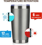 MEWAY 20oz Tumbler 4 Pack Double Wall Vacuum Insulated Travel Mug Bulk, Stainless Steel Tumblers with Lid and Straw, Durable Powder Coated Coffee Cups for Cold & Hot Drinks (Cold Gray, 4)
