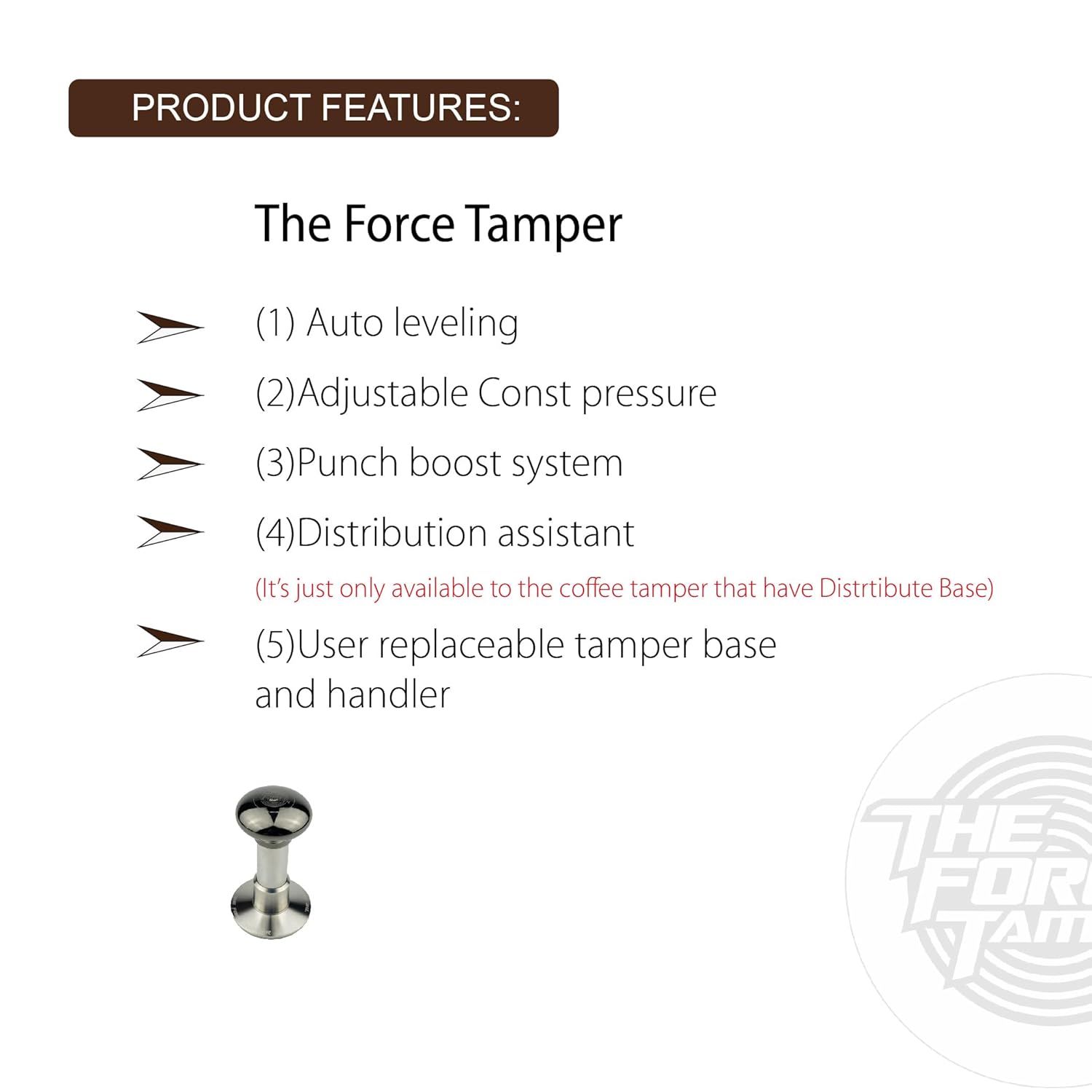 The Force Tamper Automatic Impact Adjustable Constant Pressure and Autoleveling Coffee Tamper Black Mirror Jellyfish AL Handle Set Pro (Standard Set, 58.35mm)