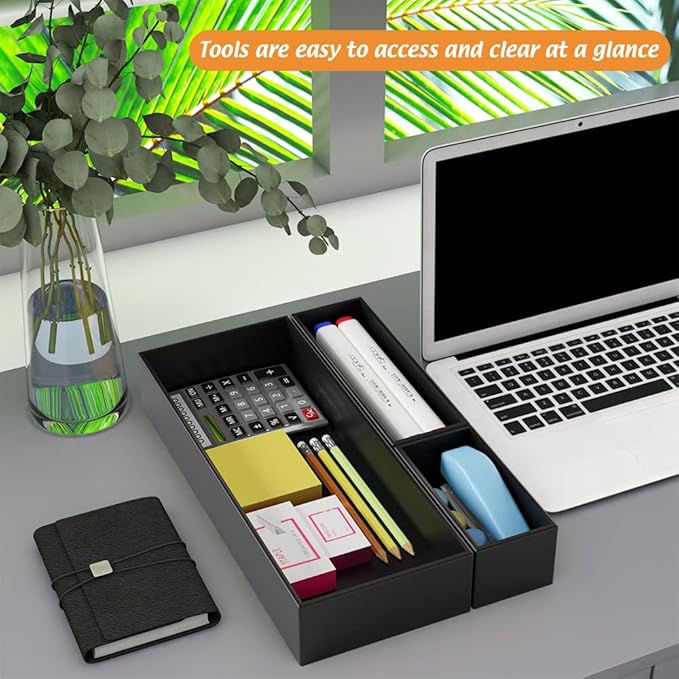 Black Bamboo Drawer Organizer - Silverware&Utensil Holder Organizer for Kitchen Drawers, Multi-Use Drawer Dividers Boxes for Bathroom Counter，Cabinet, Garage, Office Desk, Makeup, Jewelry (15"6"2.5")