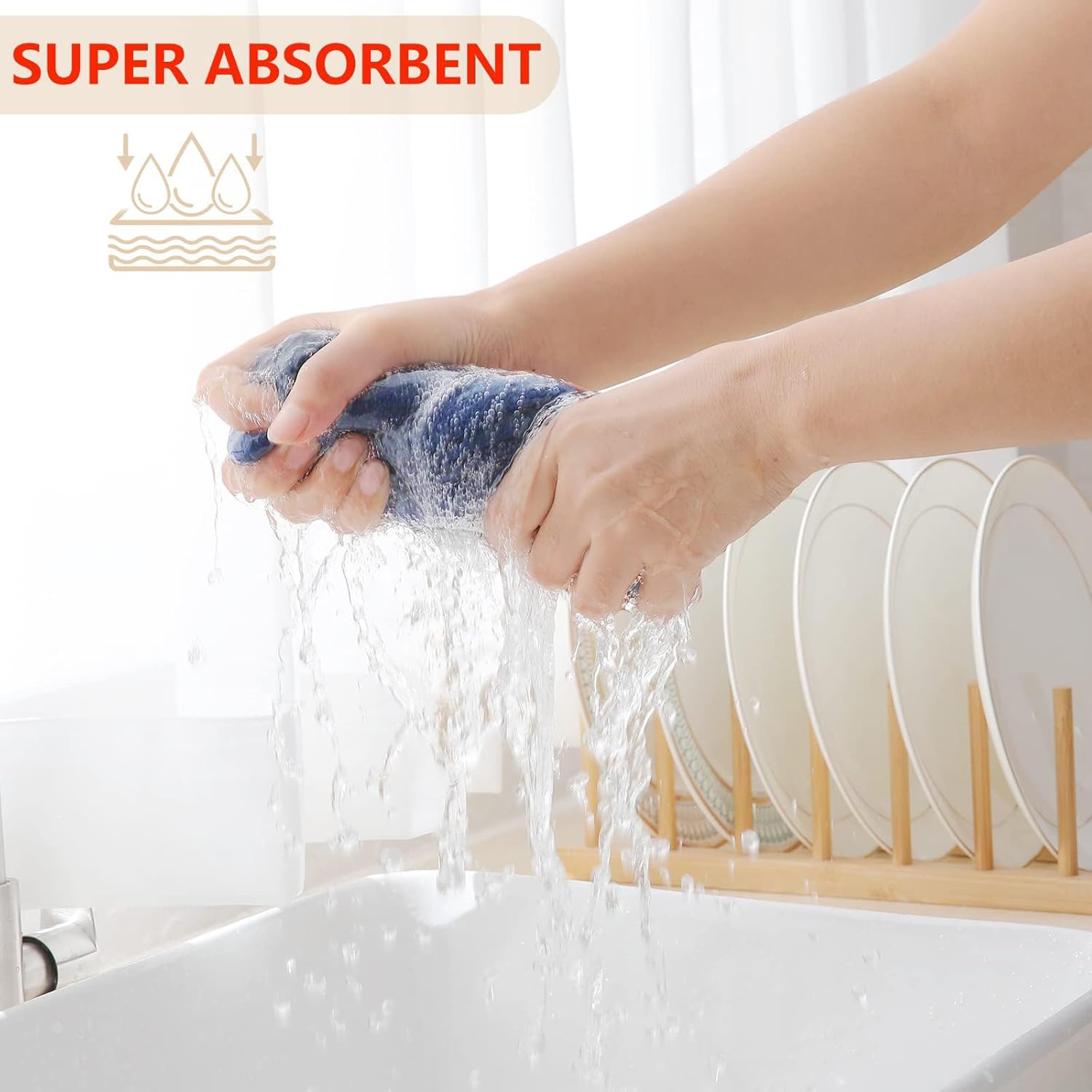 Homaxy 100% Cotton Waffle Weave Kitchen Dish Towels, Ultra Soft Absorbent Quick Drying Cleaning Towel, 13 x 28 Inches, 24-Pack, Navy Blue