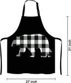 Black and White Buffalo Plaids Bear Apron Home Kitchen Waterproof Cooking Baking Gardening for Women Men