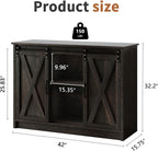 4 EVER WINNER Coffee Bar Cabinet with Sliding Barn Doors, 42” Sideboard Buffet Cabinet with Storage, Farmhouse Coffee Bar Station Table Liquor Wine Bar with Shelves for Kitchen, Espresso