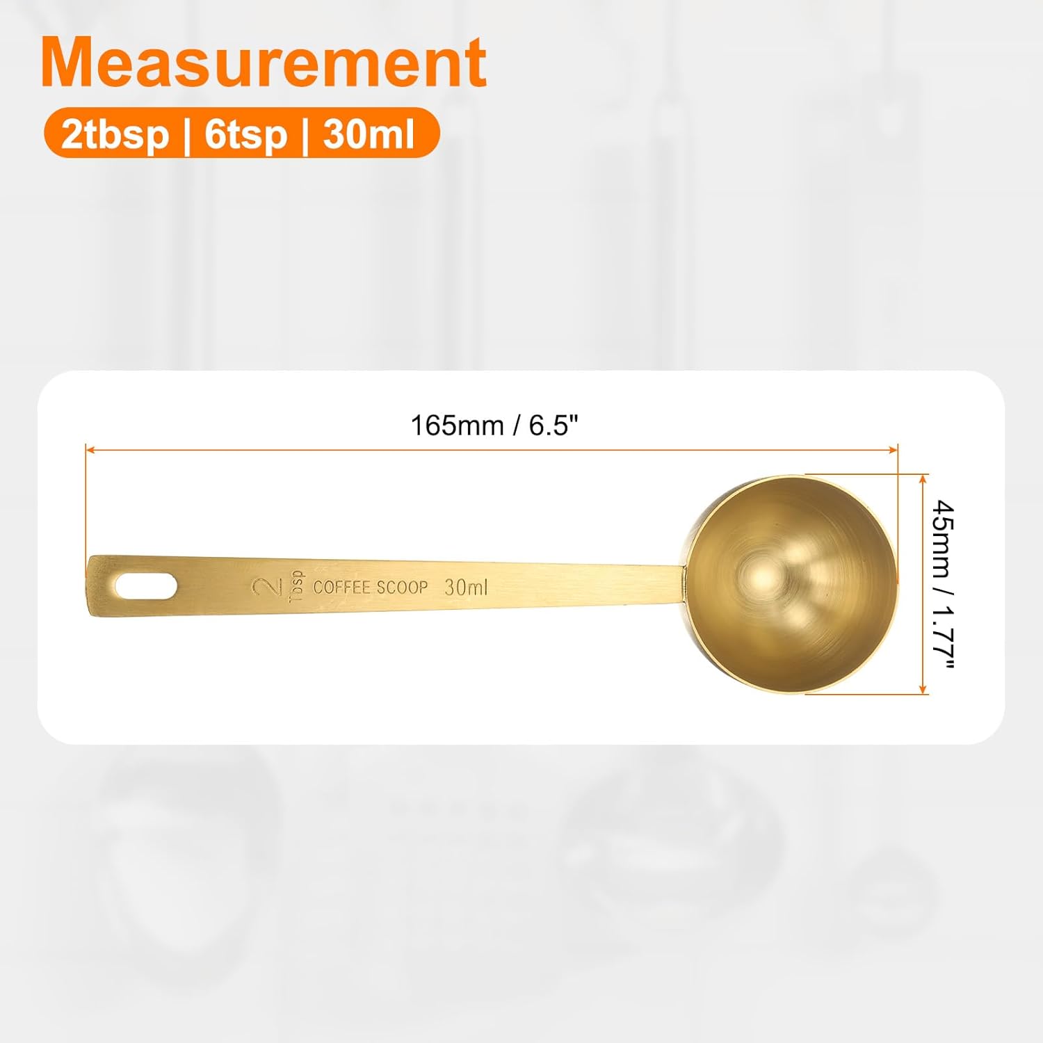 HARFINGTON 2pcs Coffee Scoop Spoon 2tbsp (6tsp, 30ml) 304 Stainless Steel Long Handle Teaspoon/Tablespoon Measuring Spoons Scoops for Tea Sugar Kitchen, Gold