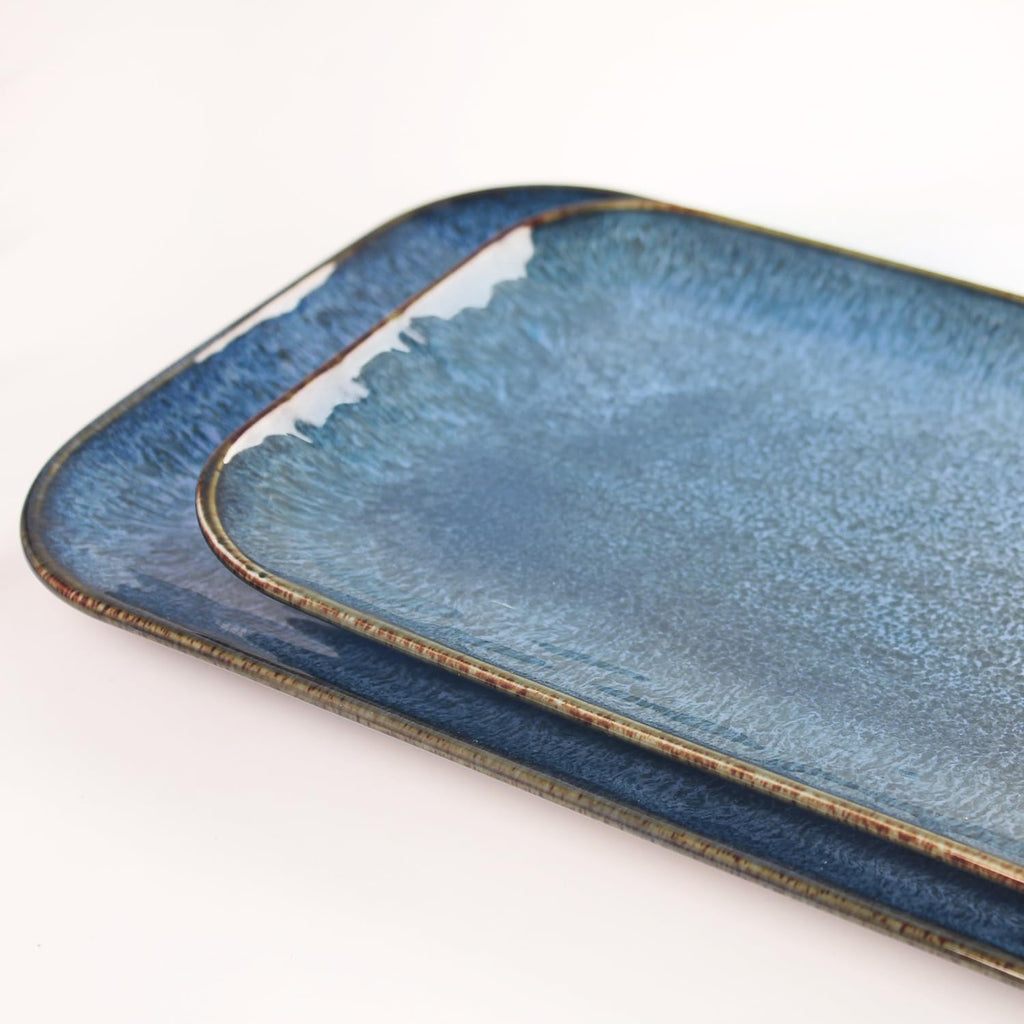 Porcelain Dinner Plates Blue 2 PCS, Serving platters for entertaining, for Fruit, cheese, snack, Bread, cupcake, Salad - Scratch Resistant durable, Microwave, Dishwasher Safe