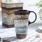 Topadorn Ceramic Travel Mug Latte Mug 17 oz. Coffee Cup with Sealed Lid and Gift Box, Set of 2