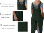 Women's Pinafore Square Apron Baking Cooking Gardening Works Cross Back Cotton/Linen Blend Dress with 2 Pockets