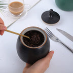 Kitchen Canisters Vintage Ceramic Food Storage Jar with Airtight Lid for Tea, Coffee, Herb, Sugar, Spice, Nuts (Black)