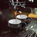 homEdge Porcelain Espresso Shot Cup Set with Saucers and Stainless Steel Spoons - 80 ml / 2.67 oz, Set of 4, Black