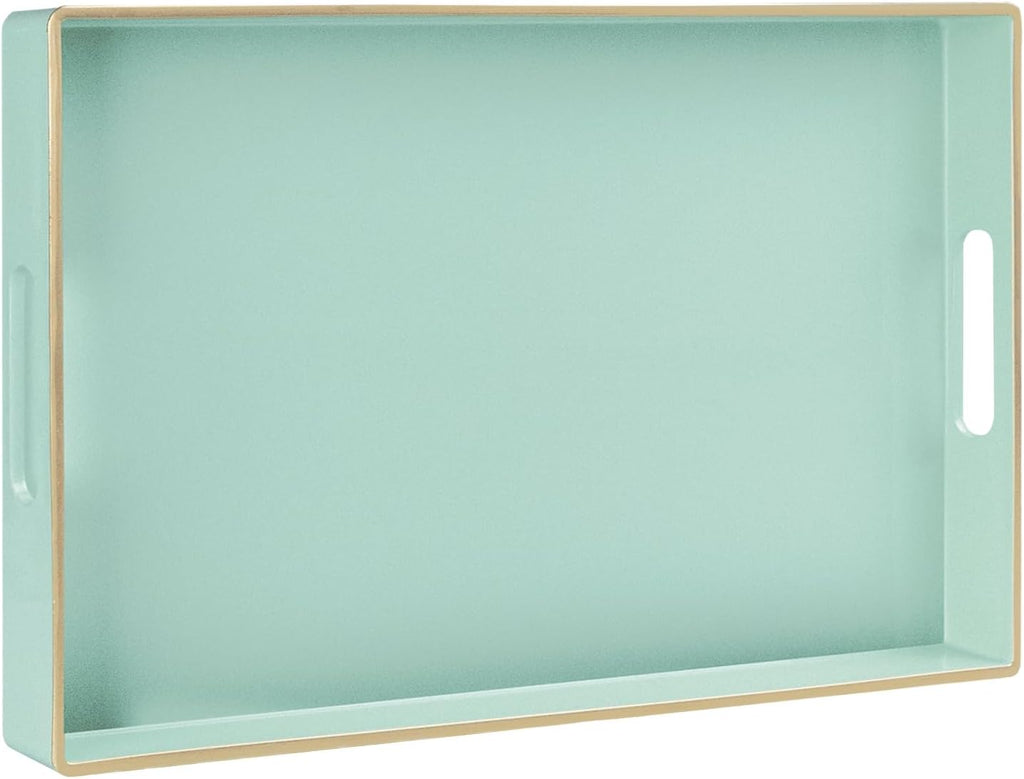 MAONAME Mint Green Serving Tray with Handles, Modern Decorative Trays for Coffee Table, Plastic Rectangular Trays for Ottoman, Bathroom, Decor, 15.8” x 10.2” x1.4