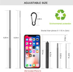 2 Pack Reusable Metal Straws Collapsible Stainless Steel Drinking Straw Travel Portable Telescopic Straw with Case,2 Cleaning Brushes Included Red/Blue