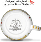 20 oz Rabbit Coffee Hug Mug, Spring Flowers & "Happy Days" Slogan, Premium Bone China Cute Bunny Mug, Perfect Holiday and Birthday Gift for Women, Designed in England by Harvest Green Studio