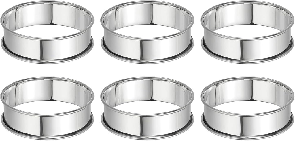 HARFINGTON 6pcs Crumpet Rings 3.15" Nonstick Round Cake Ring Stainless Steel Double Rolled English Pastry Rings for Kitchen Baking Crumpet Dessert, Silver