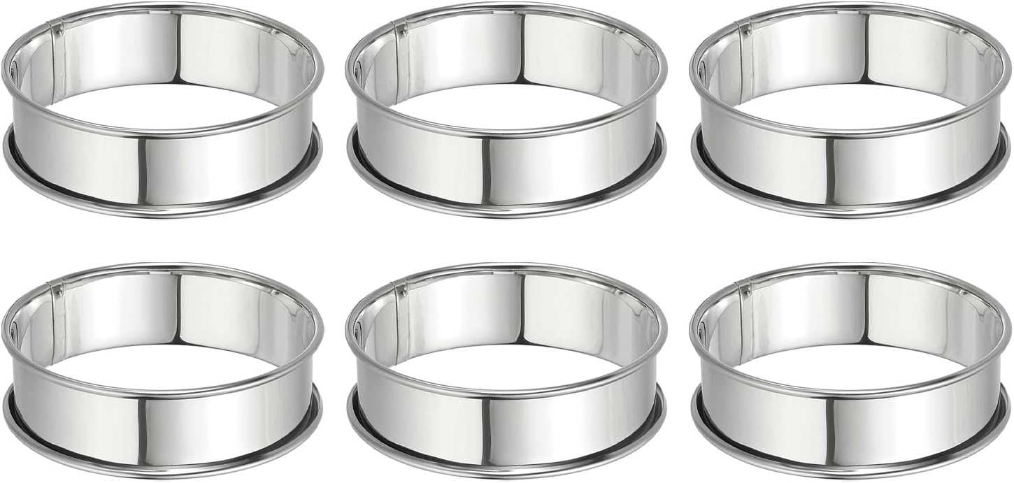 HARFINGTON 6pcs Crumpet Rings 3.15" Nonstick Round Cake Ring Stainless Steel Double Rolled English Pastry Rings for Kitchen Baking Crumpet Dessert, Silver