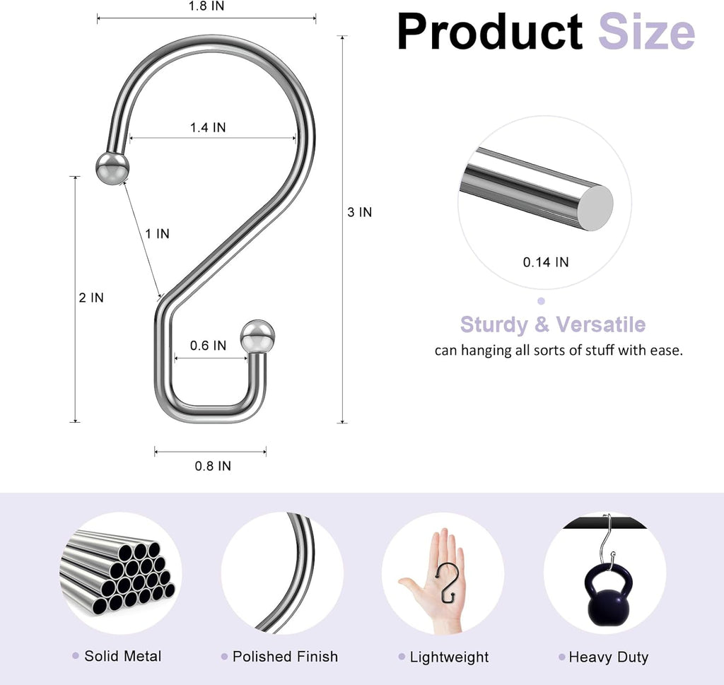 S Hooks, Small Metal S Hanging Hooks with 2 Shapes, Reversible, Heavy Duty, 3 Inch, Silver, 12 Pcs