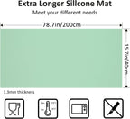 Silicone Mats for Kitchen Counter, Nonslip Silicone Mats for Crafts Countertop Protector Heat Resistant Mat (Light Green, 78.7"L x 15.7"W)