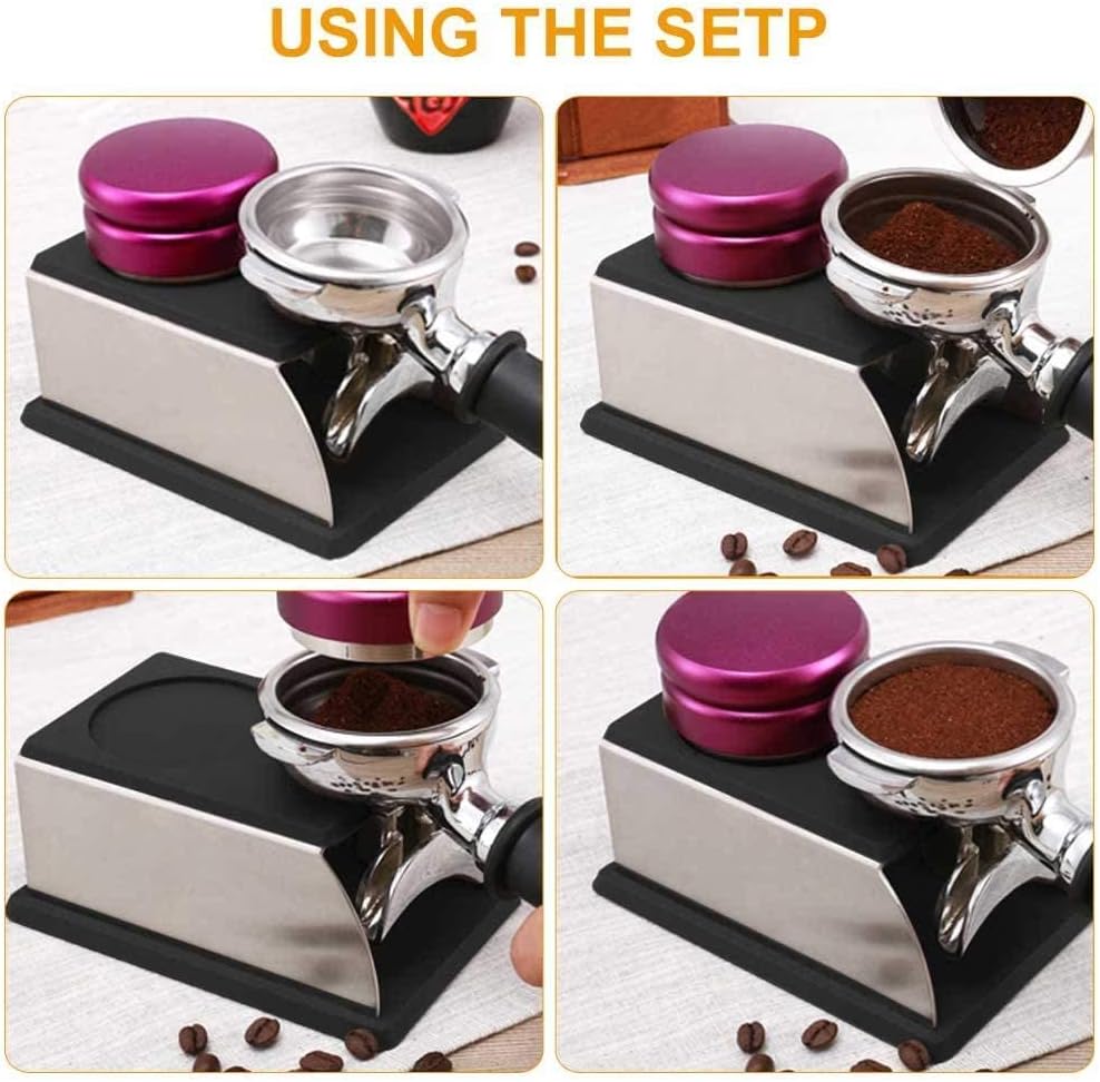 Yosoo Stainless Steel Coffee Tamper Stand, Coffee Powder Maker Rack Silicone Tamping Mat, Coffee Tampers Tool Accessory, Black