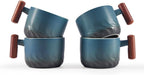 2.5oz Ceramic Espresso Cups with Wooden Handle, Small Coffee Cups Double Shot Espresso Cups Set of 4