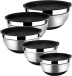 Lazycorner Mixing Bowls with Airtight Lids Set 5 Pcs Stainless Steel Bowls Set Baking Set Non-Slip Silicone Bottoms Great for Serving & Baking