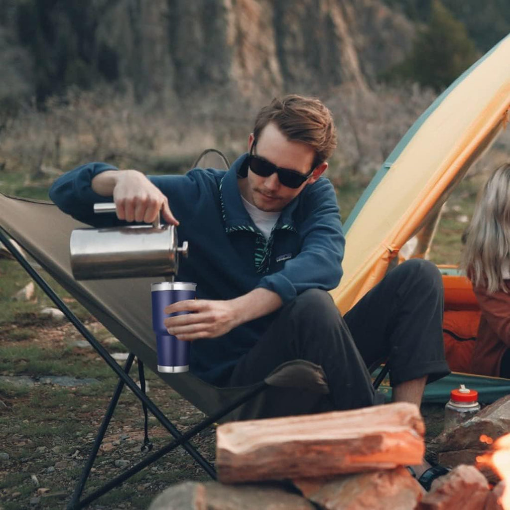 DOMICARE 30 oz Tumbler with Lid and Straw, Stainless Steel Tumblers Bulk, Insulated Vacuum Double Wall Travel Coffee Mug, Durable Powder Coated Tumbler Cup (Navy, 1)