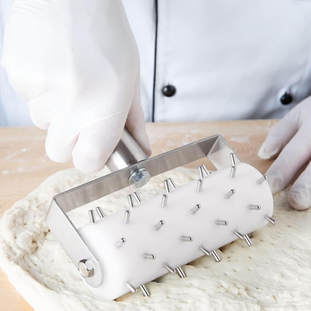 Pizza Dough Roller Docker – Stainless Steel Pizza Roller Dough Pin Puncher & Hole Maker Tool for Pie, Pastry, Cookie, Bread – Medium White