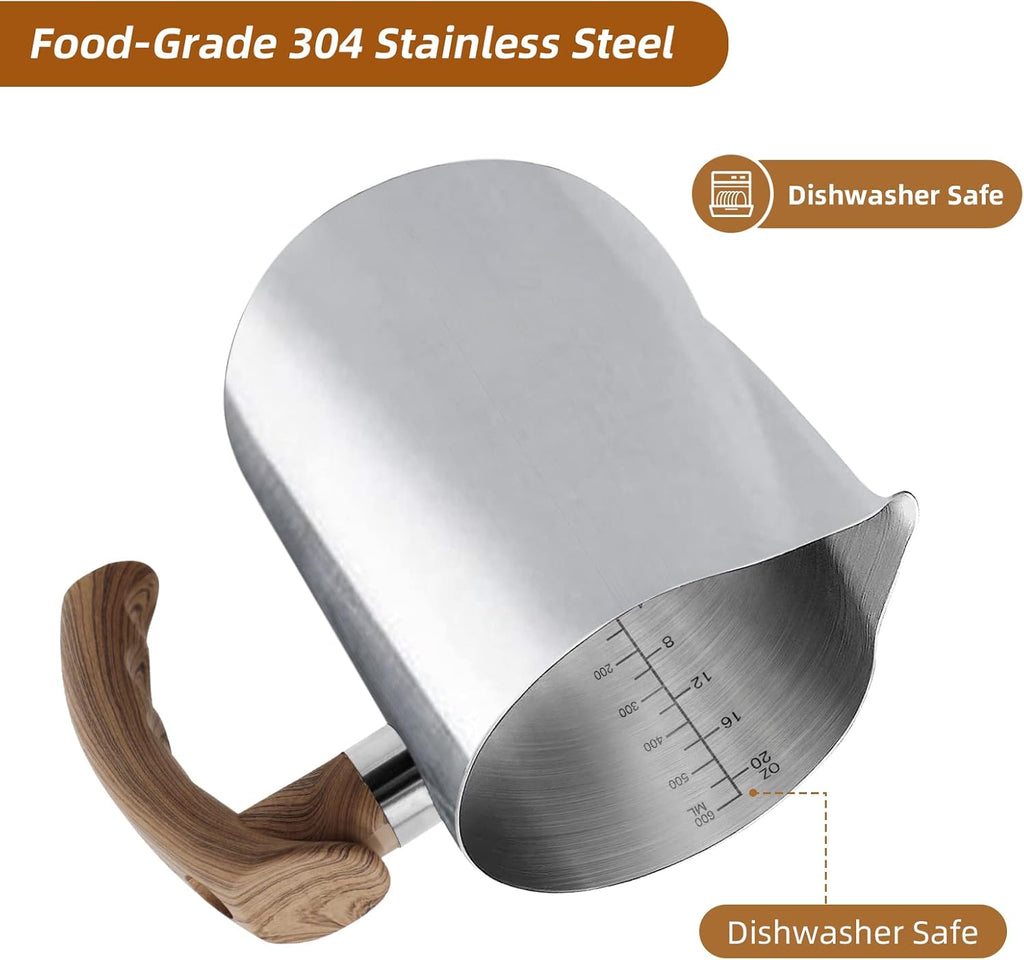 Stainless Steel Milk Frothing Pitcher - 20oz (600ml), Espresso Steaming Pitcher with Anti-scald Handle for Coffee, Cappuccino, Latte Art