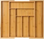 Realm Bamboo Deep Expandable Silverware Organizer | Neatly Stow Cutlery and Utensils in this 6 to 8 Compartment Flatware Tray | Designed For Better Kitchen Drawer Organization | Natural Color Holder