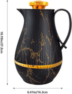 Insulated Thermal Coffee Carafe, 33 oz, Luxury Arabic-Style Insulated Carafe Flask, Coffee Tea Pot, with Spout and Glass Liner for Hot Cold Water, Housewarming Ornaments (Black and Gold)