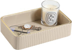 Desk Organizer Tray, PU Leather Valet Tray Nightstand Organizer Cologne Perfume Trays for Men Women, Decorative Vanity Trays Key Bowl Trinket Dish (Beige, 9.5" x 6" x 2.2")