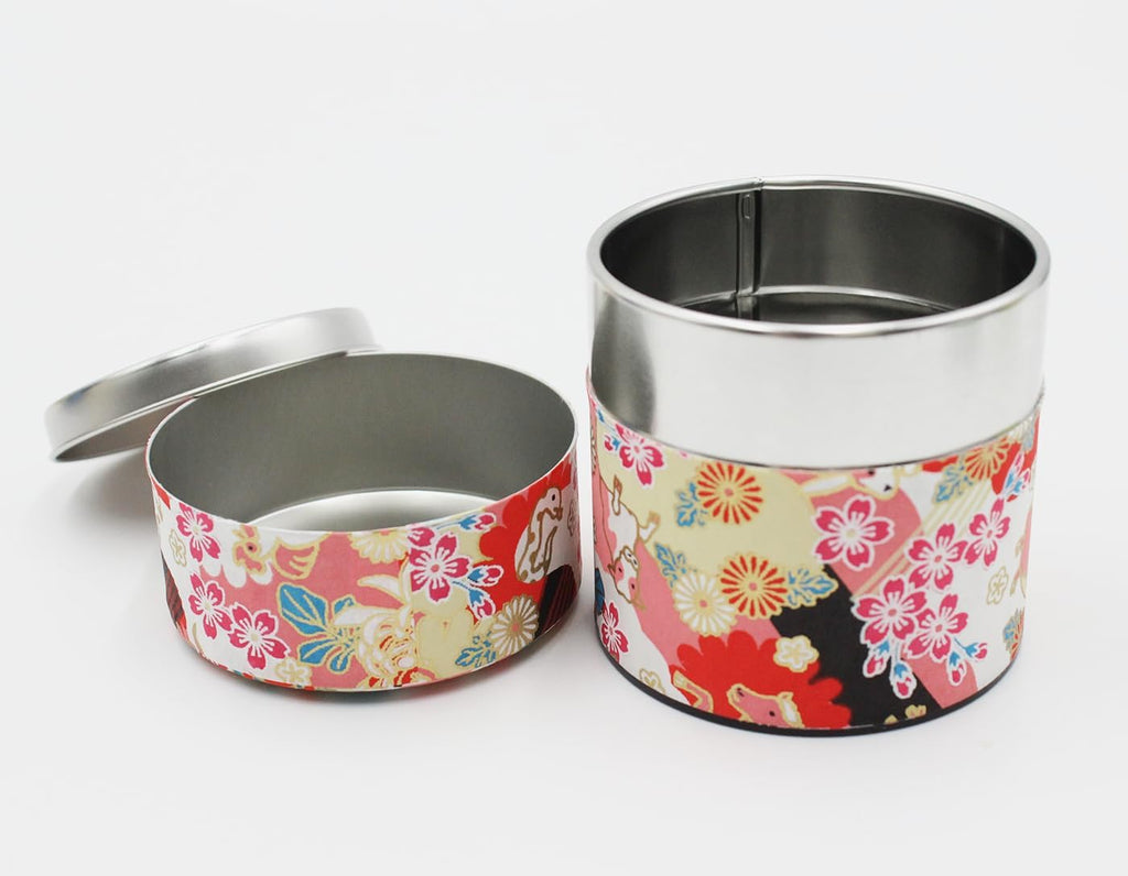 Japanese Pokkan Coffee Spice Tea Tin Canister Washi Paper Storage with Lid 7.05 oz Capacity (Eto, S)