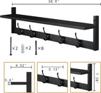 BAMEOS Wall-Mounted Shelf with Hooks - 28.9 Inch Entryway Hanging Shelf with 5 Dual Hooks for Bathroom, Living Room, Bedroom (Black)