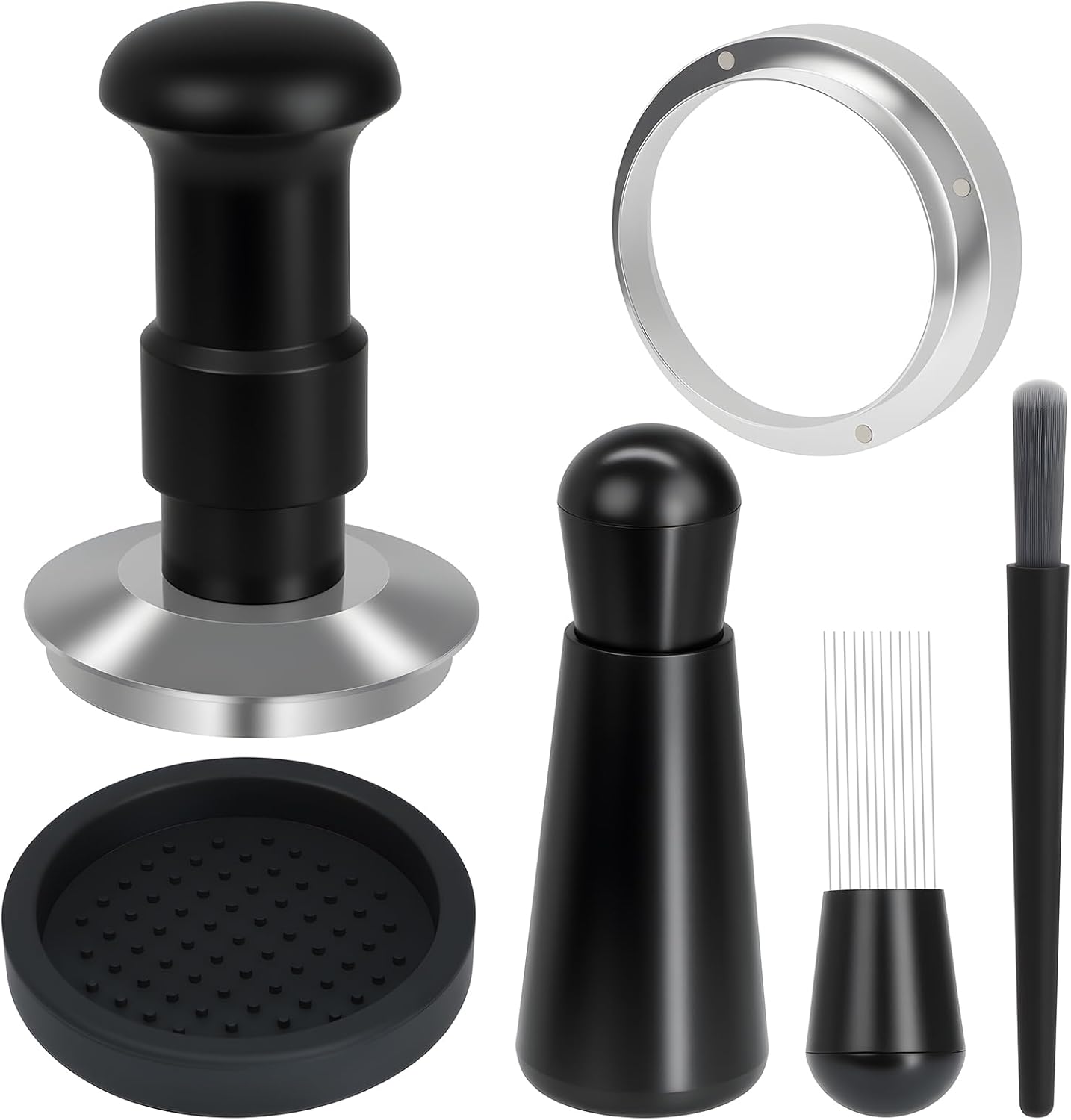 58mm Espresso Tamper Set, 5-IN-1 Espresso Accessories Kit with Coffee Tamper, WDT Tool, Dosing Funnel, Non-slip Mat and Cleaning Brush