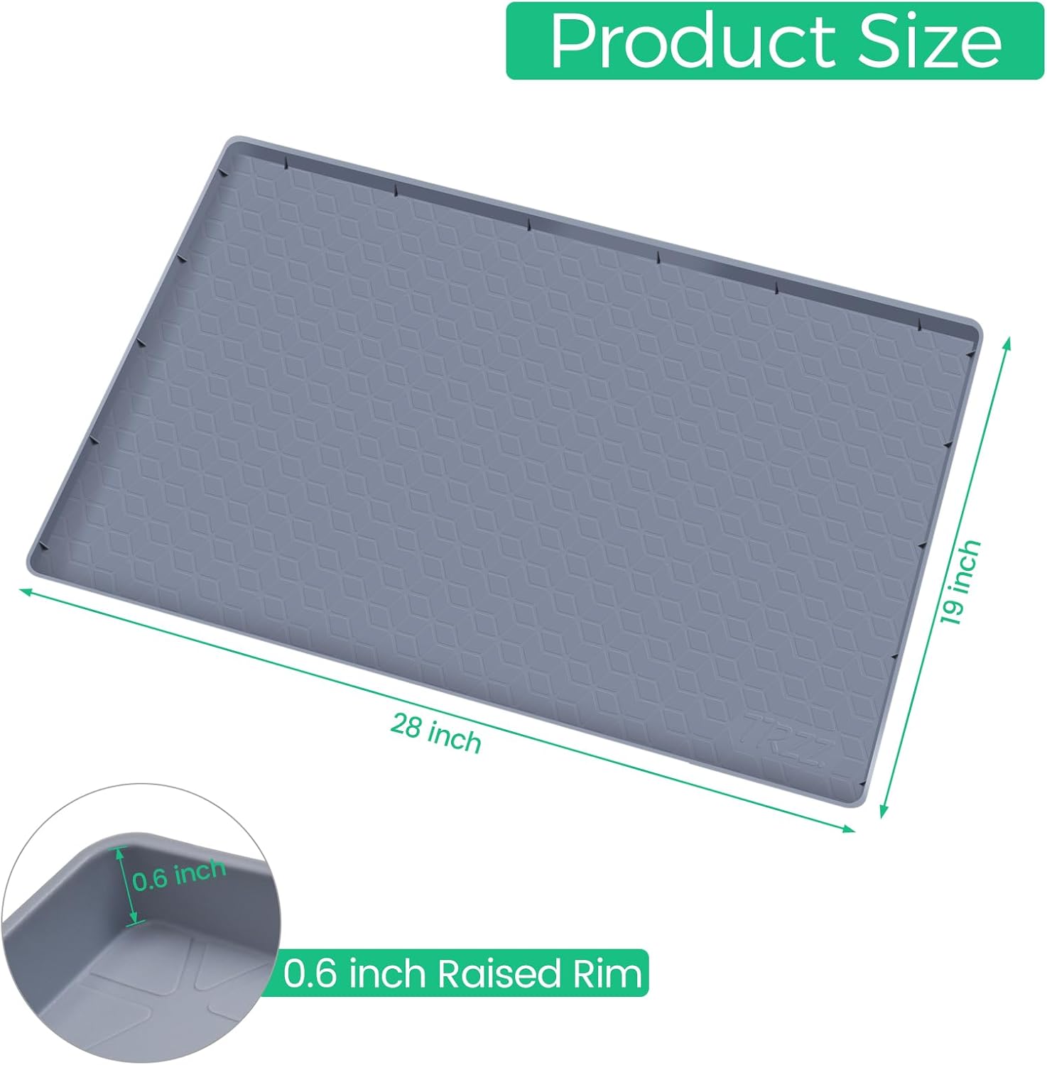 TRZZ Silicone Waterproof Under Sink Mat 28" x 19", Drip Tray and Cabinet Liner for Kitchen and Bathroom, Prevents Water Damage and Organizes Cabinets (Grey)
