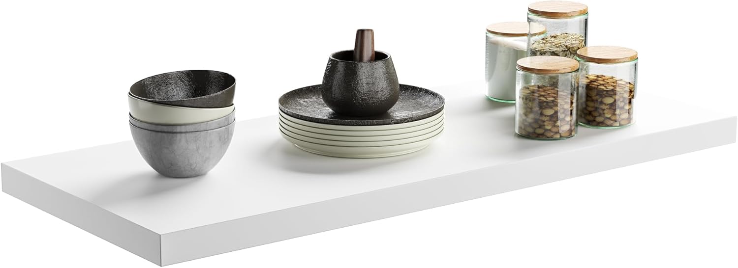 Wall Shelf Set of 1, White Floating Shelves 24 in W x 10 in D x 1 in H, Wooden Floating Wall Shelf with Invisible Brackets for Living Room/Bedroom/Bathroom/Kitchen Storage and Decor