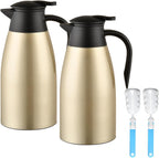 70 oz Thermal Coffee Carafe, Updated 2 PCS Insulated Stainless Steel Coffee Carafes for Keeping Hot Coffee & Water Hot Beverage-12Hours, Double Walled Vacuum Coffee Carafe(Gold+Gold)