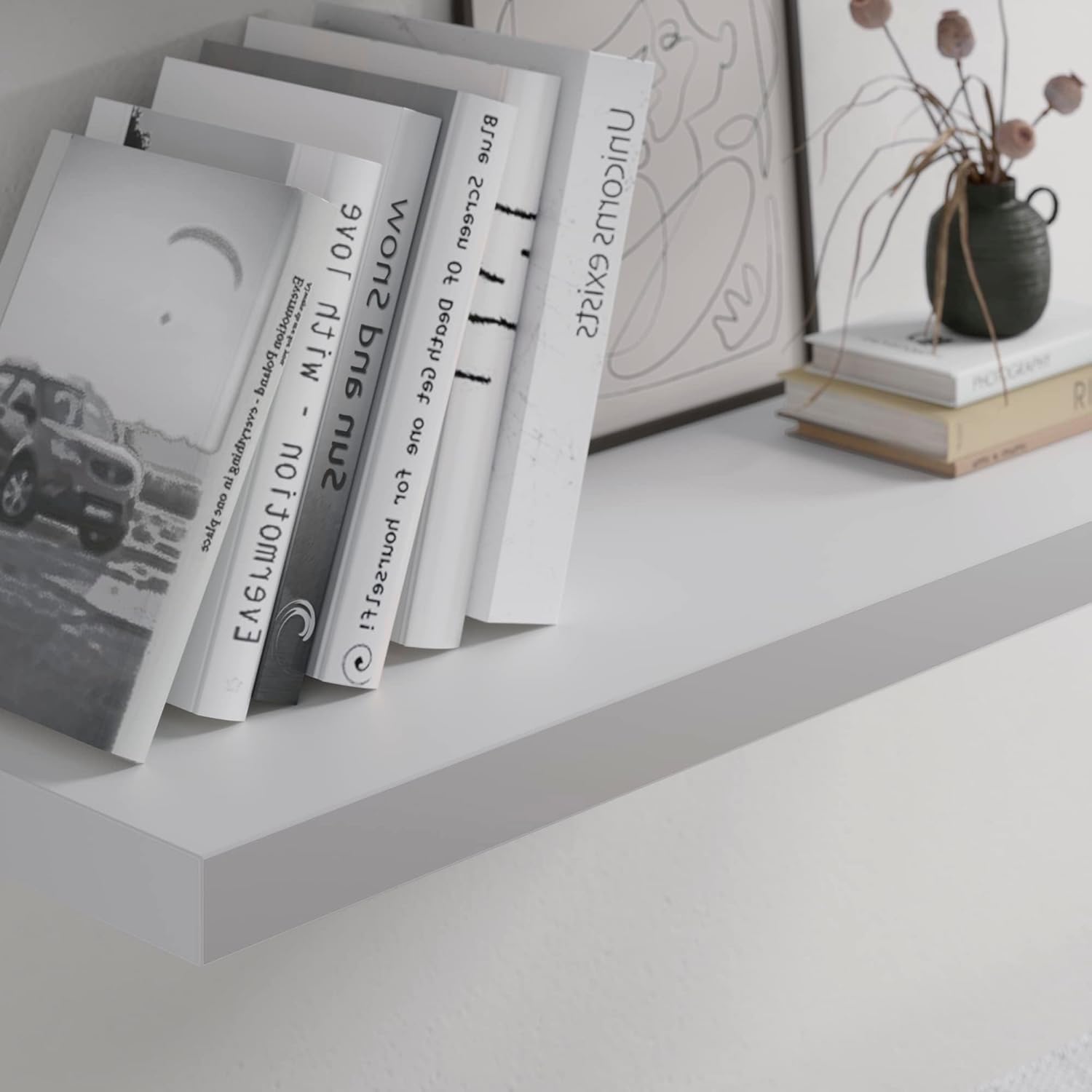 Floating Shelf, Set of 2 Wall Shelf, 24 in W x 12.75 in D x 2 in H Wooden Floating Wall Shelf with Invisible Brackets for Living Room/Bedroom/Bathroom/Kitchen Storage and Decor, White