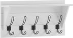 HBCY Creations 24" Wall Mounted Storage Rack - Pine Wood Construction - Solid White Finish - Upper Storage Shelf - 5 Hooks - Ideal for Entryway, Kitchen, Bathroom