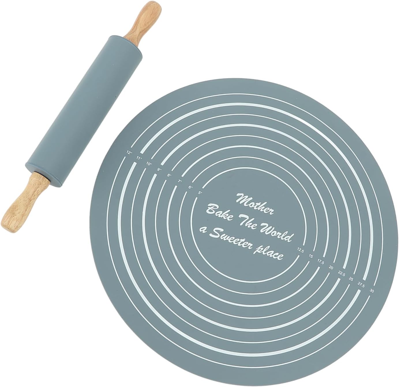 Large Silicone Rolling Pin Pastry Baking Mat Set for Kitchen (Grey)