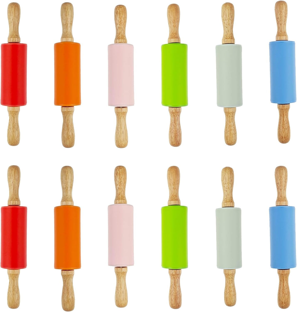 12 Pack Small Rolling Pin for Kids, 9 Inch Kids Rolling Pin for Home Kitchen (6 colors)