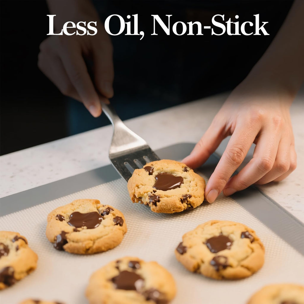 4 Pack Silicone Baking Mat, Non-Stick Silicone Baking Sheet, Food Safe, 480℉ Heat Resistant, 2 Half & 2 Quarter (Grey)