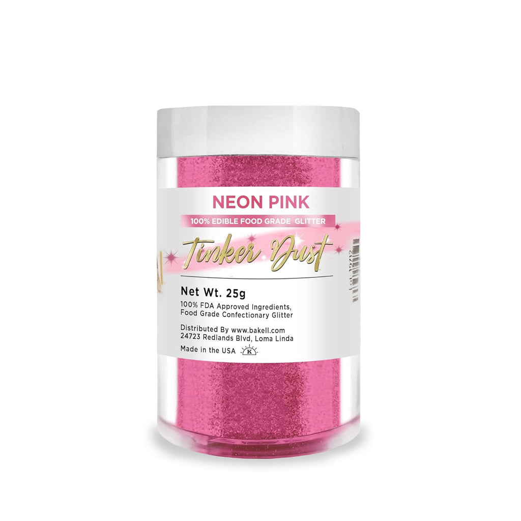 BAKELL Neon Pink Edible Glitter, 25 Grams | TINKER DUST Edible Glitter | KOSHER Certified | 100% Edible Glitter | Cakes, Cupcakes, Cake Pops, Drinks, Dessert Vegan Glitter & Dusts (25g, Neon Pink)