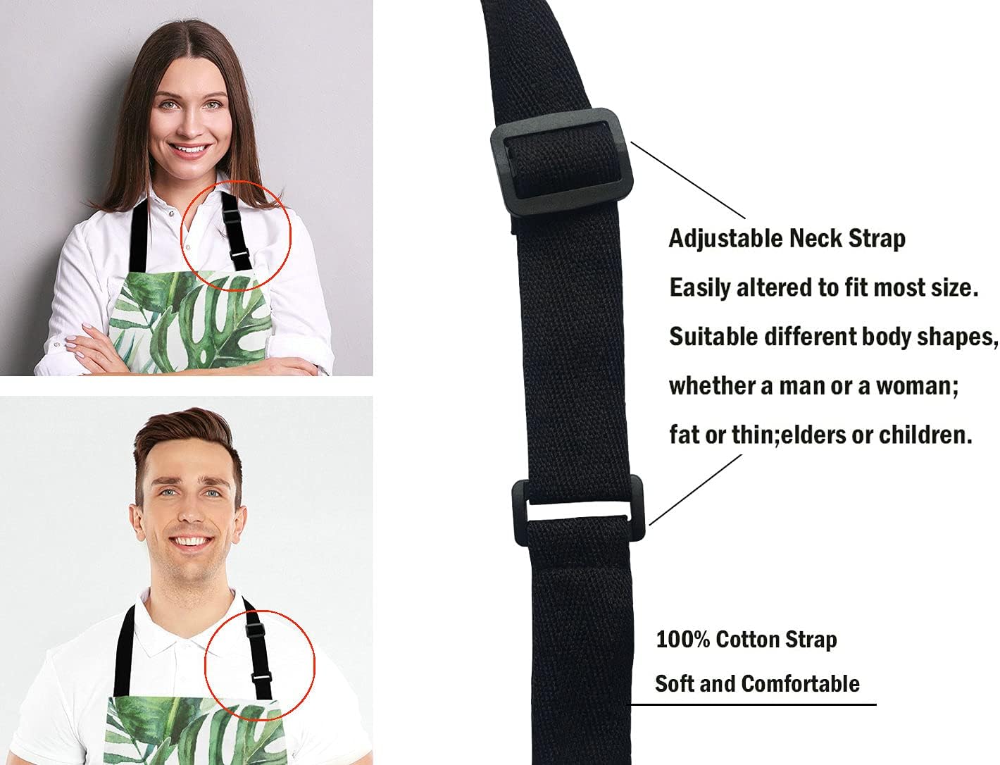 Green tropical palm & fern leaves Adjustable Bib Apron, Tropical Palm Leaves Cooking Kitchen Apron for Men Women
