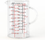 77L Glass Measuring Cup, [Double-Sided Measuring Scale, Insulated handle, V-Shaped Spout], High Borosilicate Glass Measuring Cup for Kitchen or Restaurant, Easy To Read, 500 ML (0.5 Liter, 2 Cup)