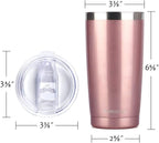 SUNWILL Travel Coffee Tumbler 20 oz, Insulated Mug with Lid, Stainless Steel Cup for Hot and Cold Drinks, Rose Gold