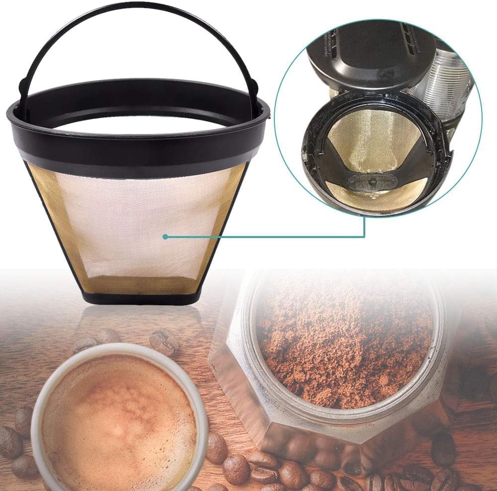 KEEPOW Reusable Coffee Filter Replacement 14 cup Compatible with Cuisinart DCC-3200 DCC-1200 Coffee Maker, Gold Tone Coffee Filter Basket 10 12 14 Cup, 1+12
