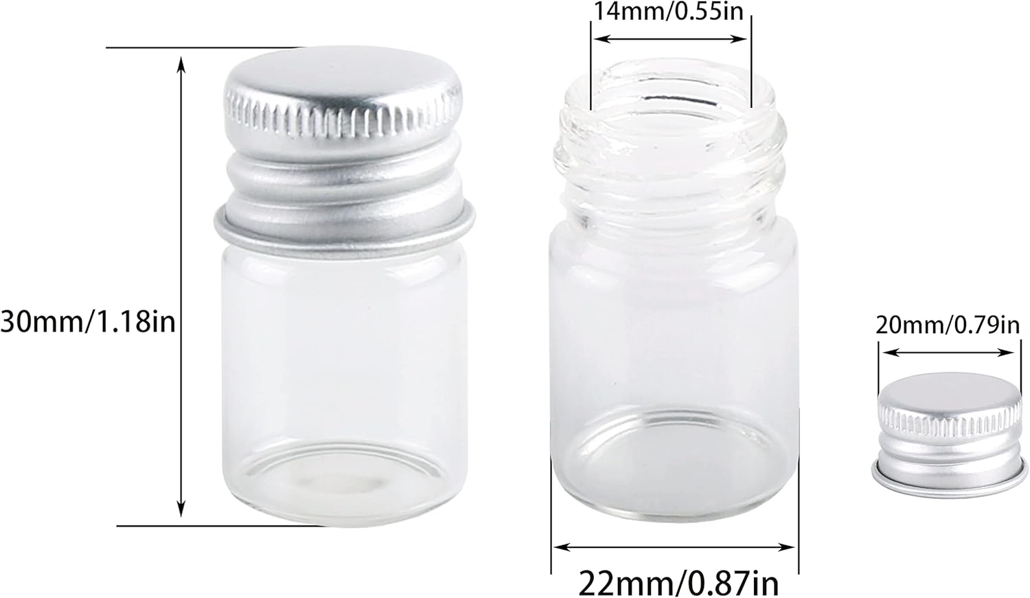 MaxMau Mini Glass Bottles with Screw Caps 5ml 24 Sets Aluminum Top Metal Lids 5 Milliliter Tiny Vials Small Jars DIY Storage Art Craft Decor