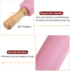 HARFINGTON Silicone Rolling Pins for Baking 17 Inch Wooden Handle Non Stick Rolling Pin Small Roller Play Dough Rolling Pins for Dough Pizza Pastry Fondant Kitchen Baking, Pink