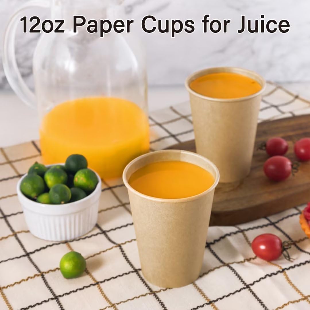 LITOPAK 240 Pack 12 oz Paper Cups, Kraft Hot Coffee Cups, Beverage Disposable Drinking Cups, Hot Coffee Cups, Paper Coffee Cups for Water, Coffee, Juice, and Tea