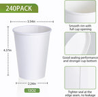 LITOPAK 240 Pack 12 oz Disposable Paper Coffee Cup, White Paper Hot Coffee Cups, Suitable for Party, Picnic, Travel, and Events