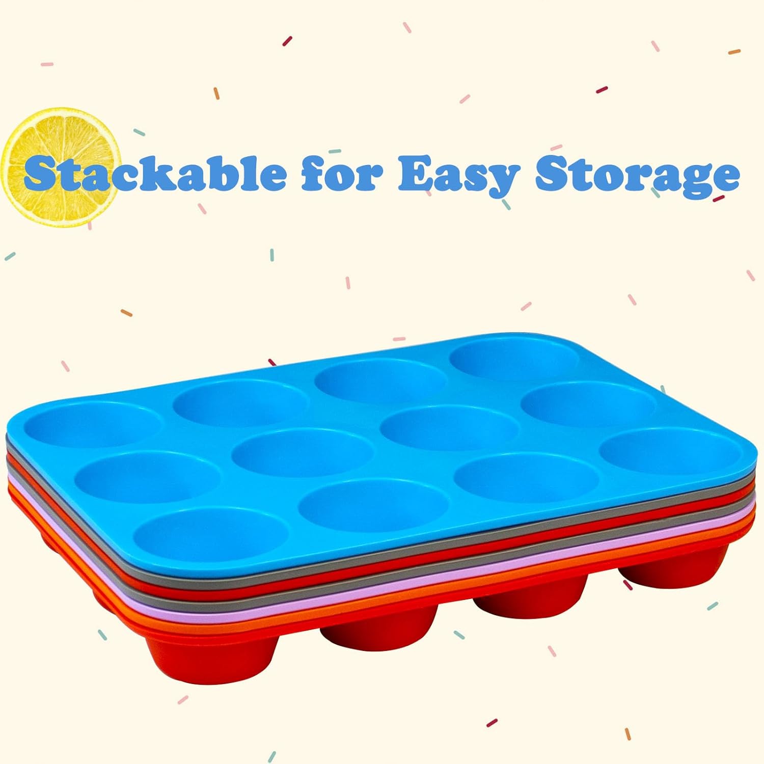 12 Cups Silicone Mini Muffin Pan Set, Nonstick Mini Cupcake Pans, BPA Free Small Muffin Tin for Baking, Set of 2 (Orange+Purple)